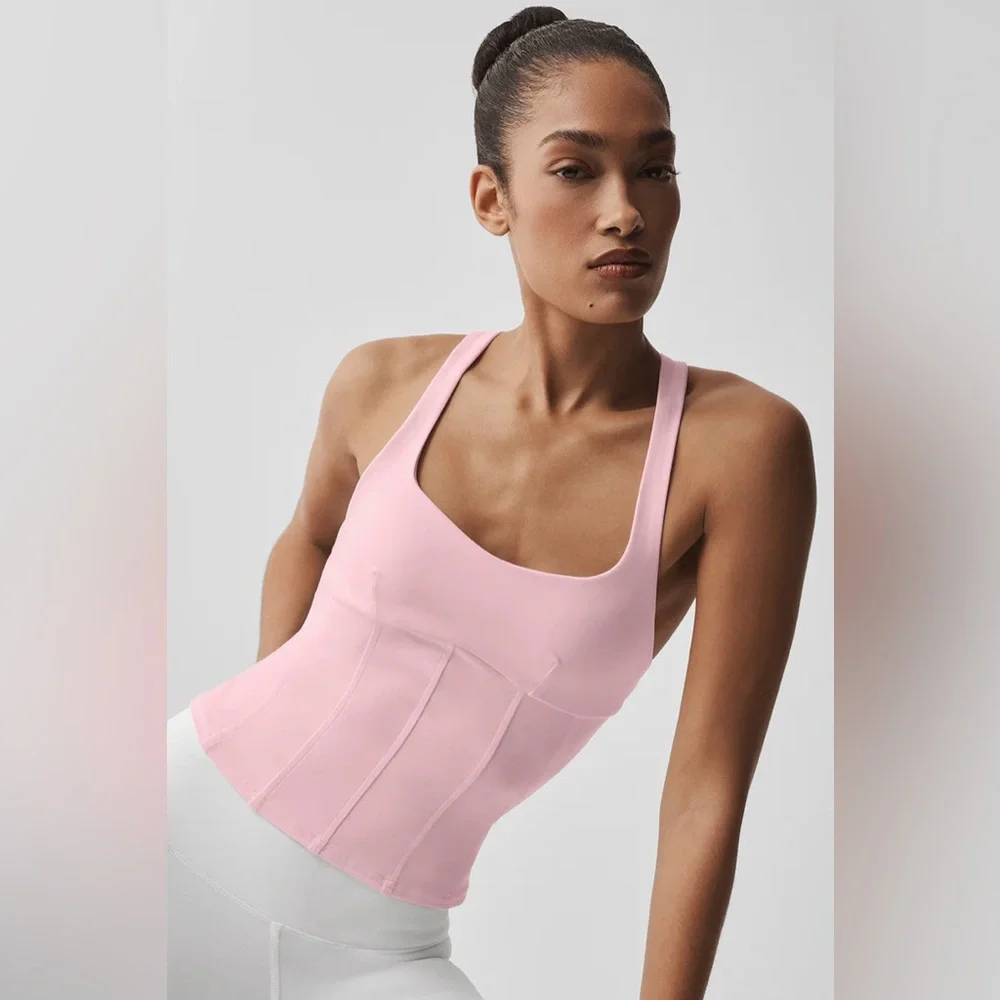 Alo Yoga Airbrush Sparks Fly Corset Tank Vintage Pink S